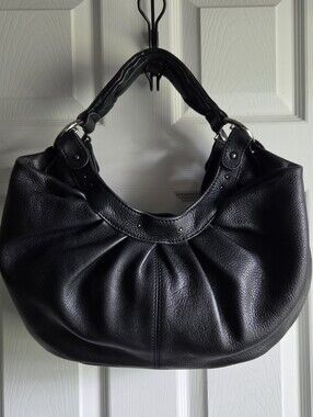 Vintage Lancel Paris Dumpling Satchel Top Handle Bag - Black Leather Silver Stud